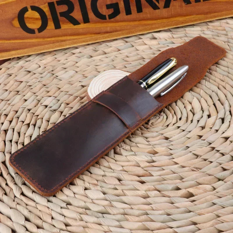 Vintage Handmade Genuine Leather Pen Case 